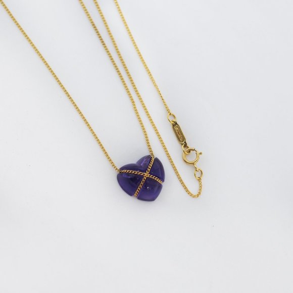 Tiffany & Co. Vintage 18k Gold Amethyst Cross My Heart Necklace